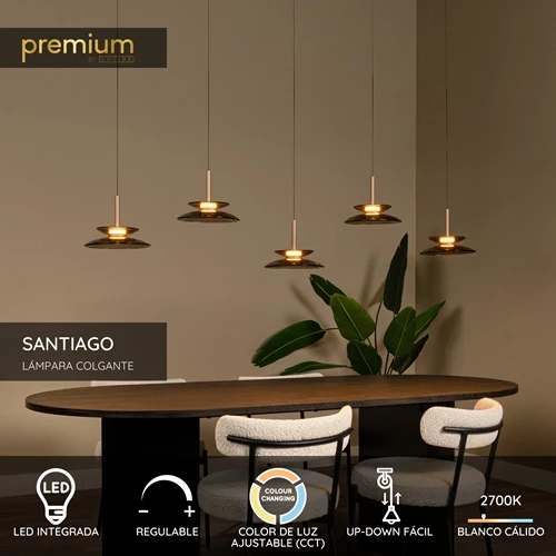 Lucide SANTIAGO - Lámpara colgante - LED Regul. - CCT - 5x10W 2700K/4000K - Ámbar | Premium - USP